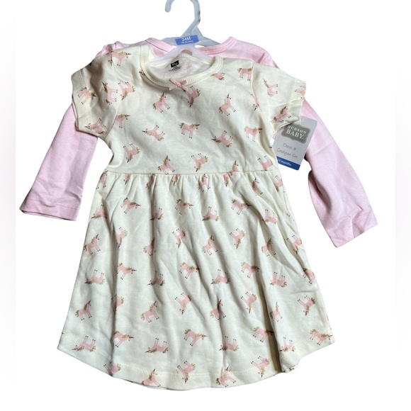 Hudson Baby dress and pink cardigan size 24 months unicorn print cotton new - Picture 1 of 6